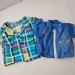 Cabbage Patch kids Plaid geometric 80s 90s collared top shirt & windbreaker blue
